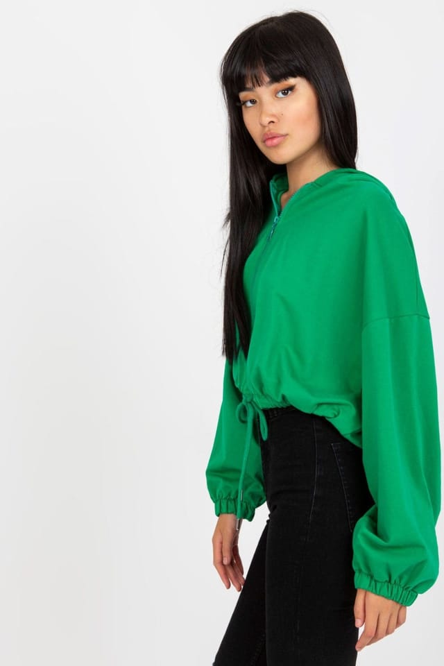 Love Lace Love Lace Women's Zip Hooded Short Sweatshirt Tie Hem Long Sleeves in Green - 3