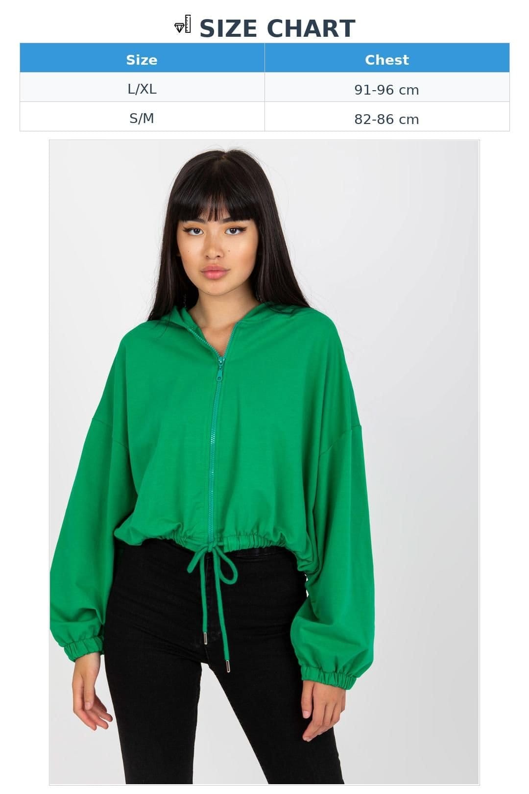 Love Lace Love Lace Women's Zip Hooded Short Sweatshirt Tie Hem Long Sleeves in Green - 4