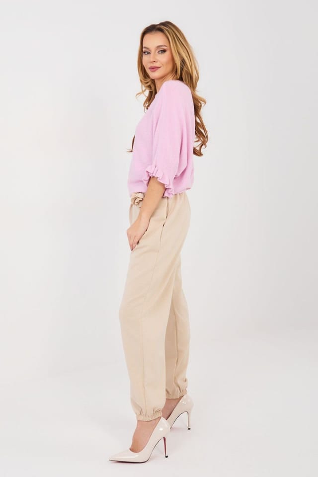 Love Lace Love Lace Women's Elegant Butter Soft Jogger Trousers with Brooch Style 224395 in Beige - 2