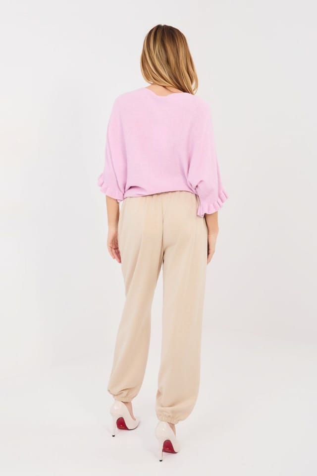Love Lace Love Lace Women's Elegant Butter Soft Jogger Trousers with Brooch Style 224395 in Beige - 3