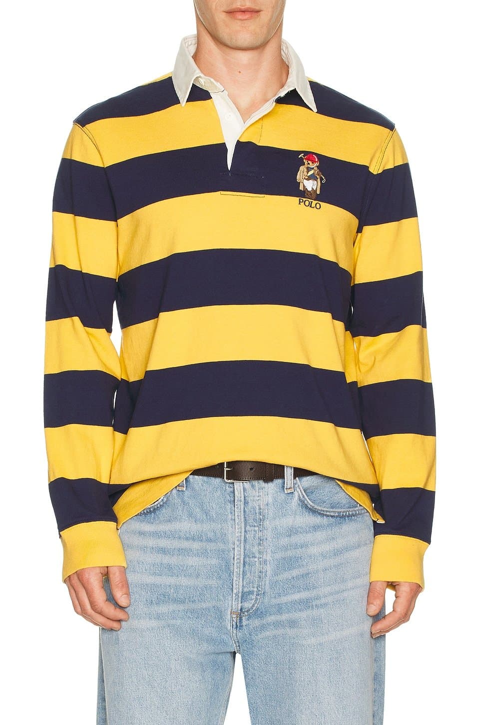 revolve Long Sleeve Jersey Knit Novelty Polo Society Bear Rugby Shirt