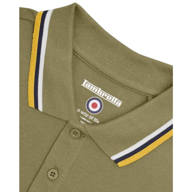 Lambretta Lambretta Men's Triple Tipped Polo Shirt in Khaki - 3