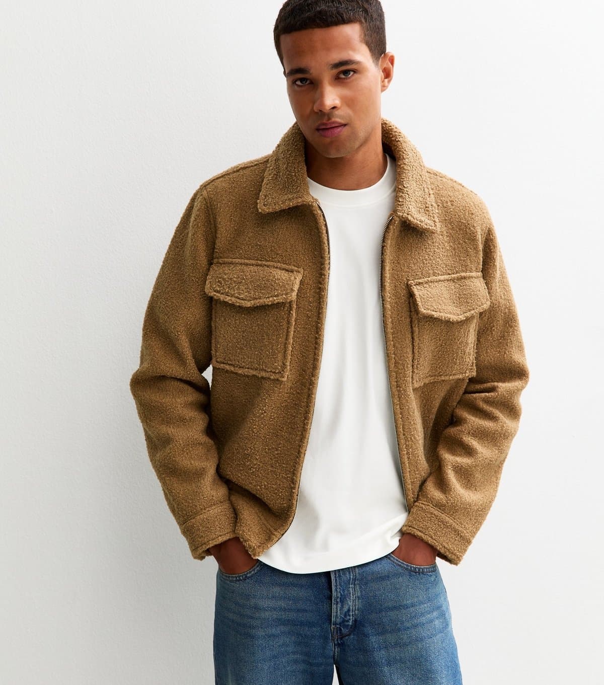 New Look Men's Brown Regular Fit Boucle Texture Jacket New Look