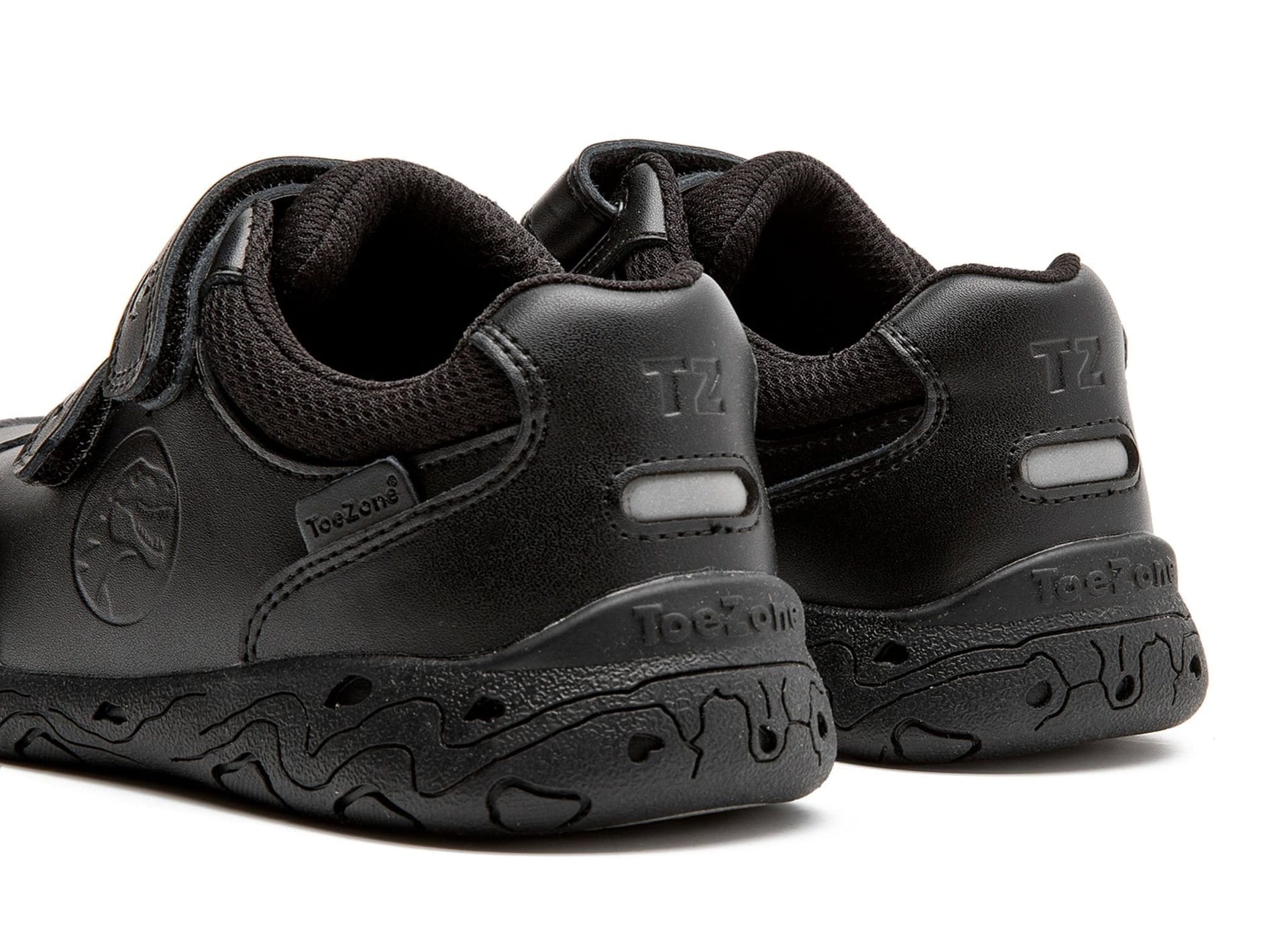 ToeZone ToeZone Men's Caleb Rubber Rip Tape Black Dinosaur School Shoes - 4