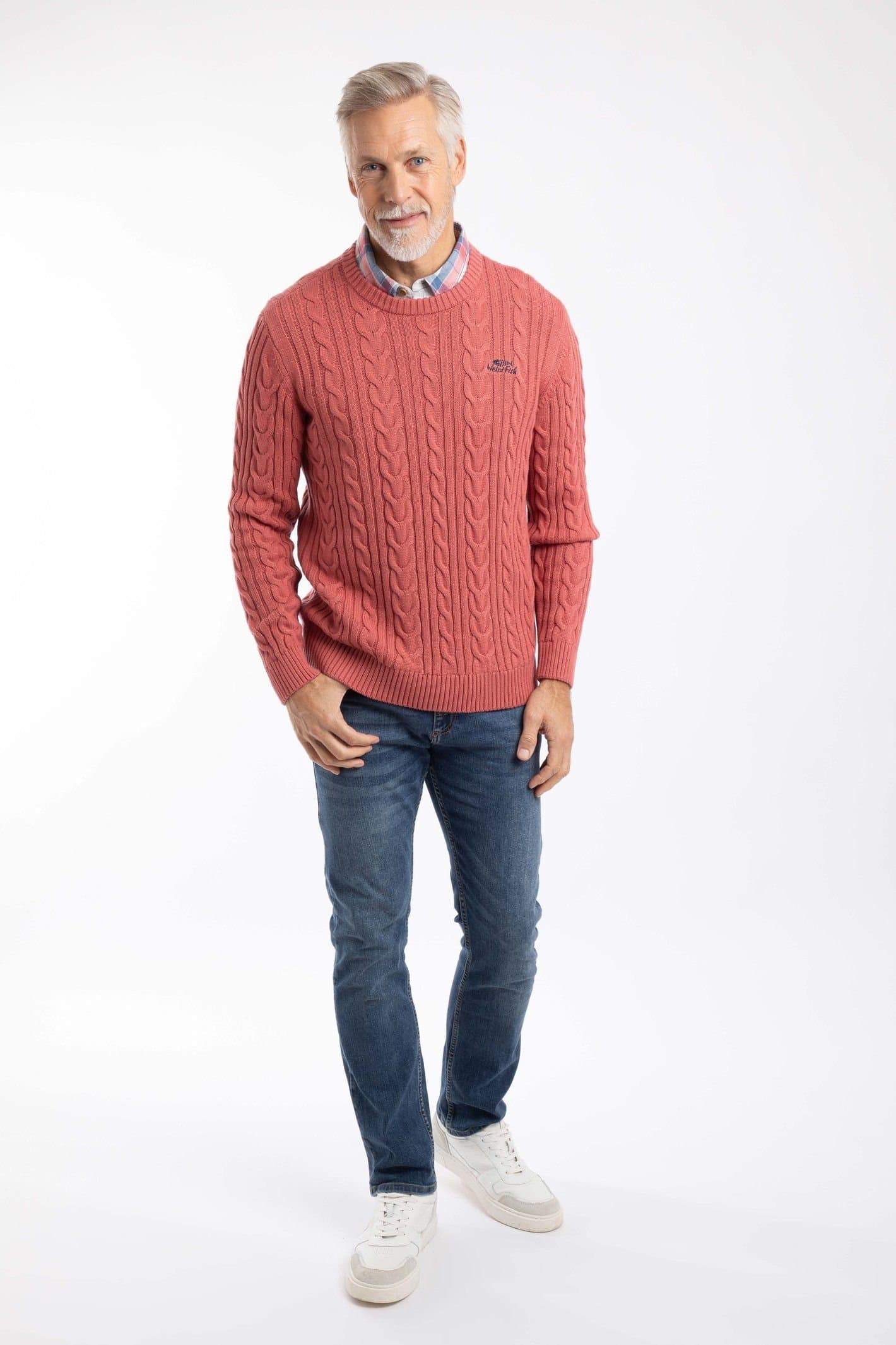 Weird Fish Weird Fish Men's Griffen Cable Knit Jumper in Light Red