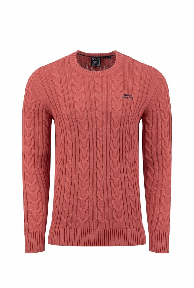 Weird Fish Weird Fish Men's Griffen Cable Knit Jumper in Light Red - 2