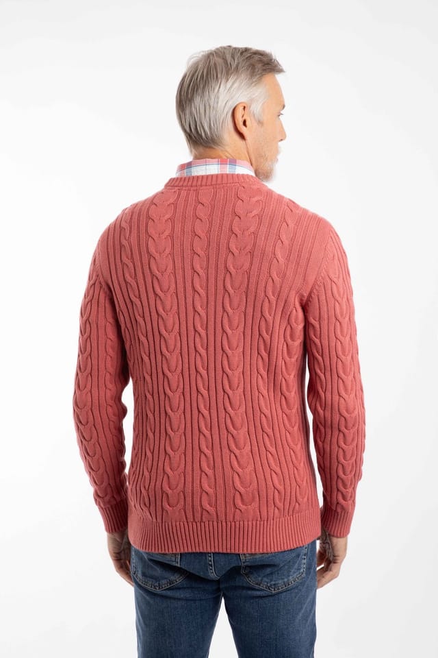 Weird Fish Weird Fish Men's Griffen Cable Knit Jumper in Light Red - 3