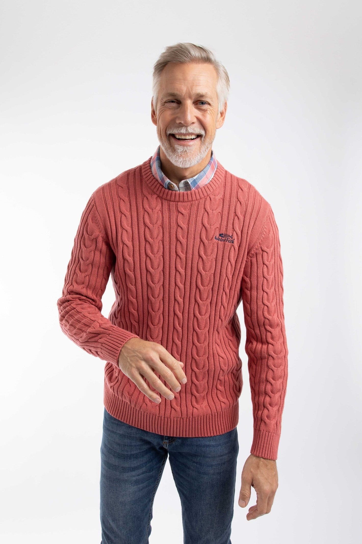 Weird Fish Weird Fish Men's Griffen Cable Knit Jumper in Light Red - 4