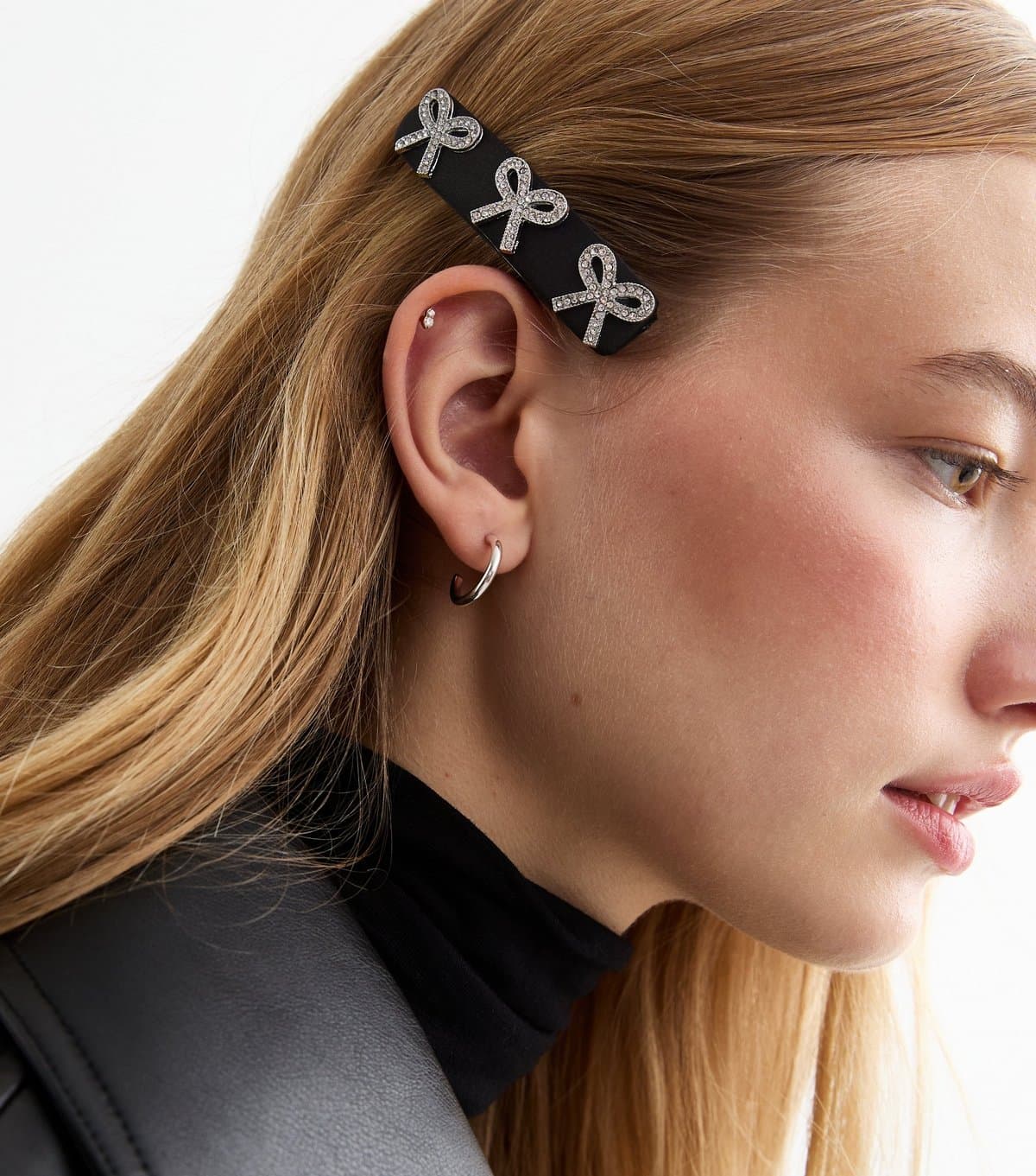 New Look Black Diamanté Bow Fabric Hair Slide New Look