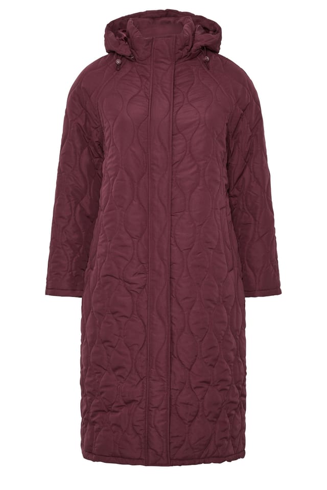 Evans Evans Women's Quilted Longline Coat in Burgundy - 2