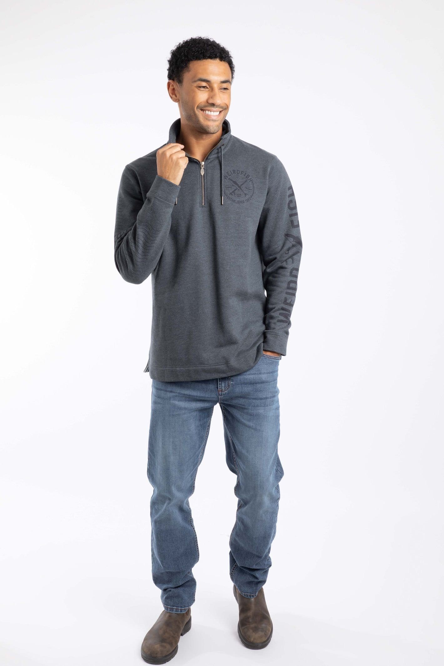 Weird Fish Weird Fish Men's Oakville 1/4 Zip Graphic Sweatshirt in Navy - 4