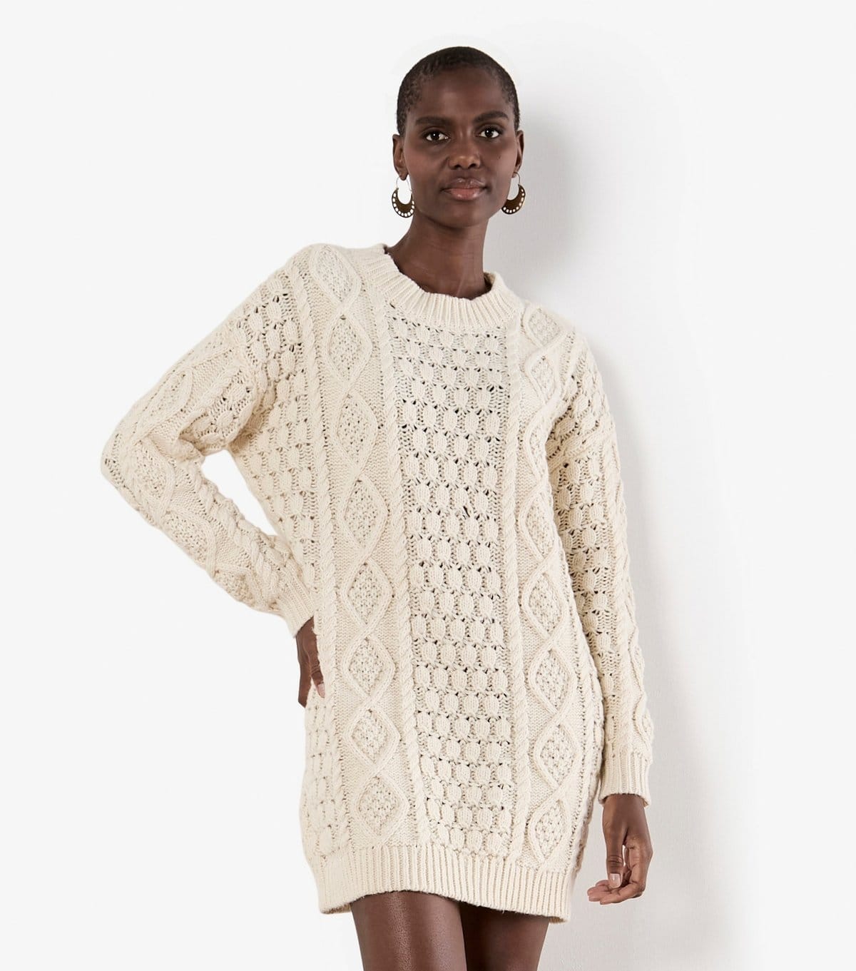 Apricot Stone Cable Knit Oversized Jumper Dress