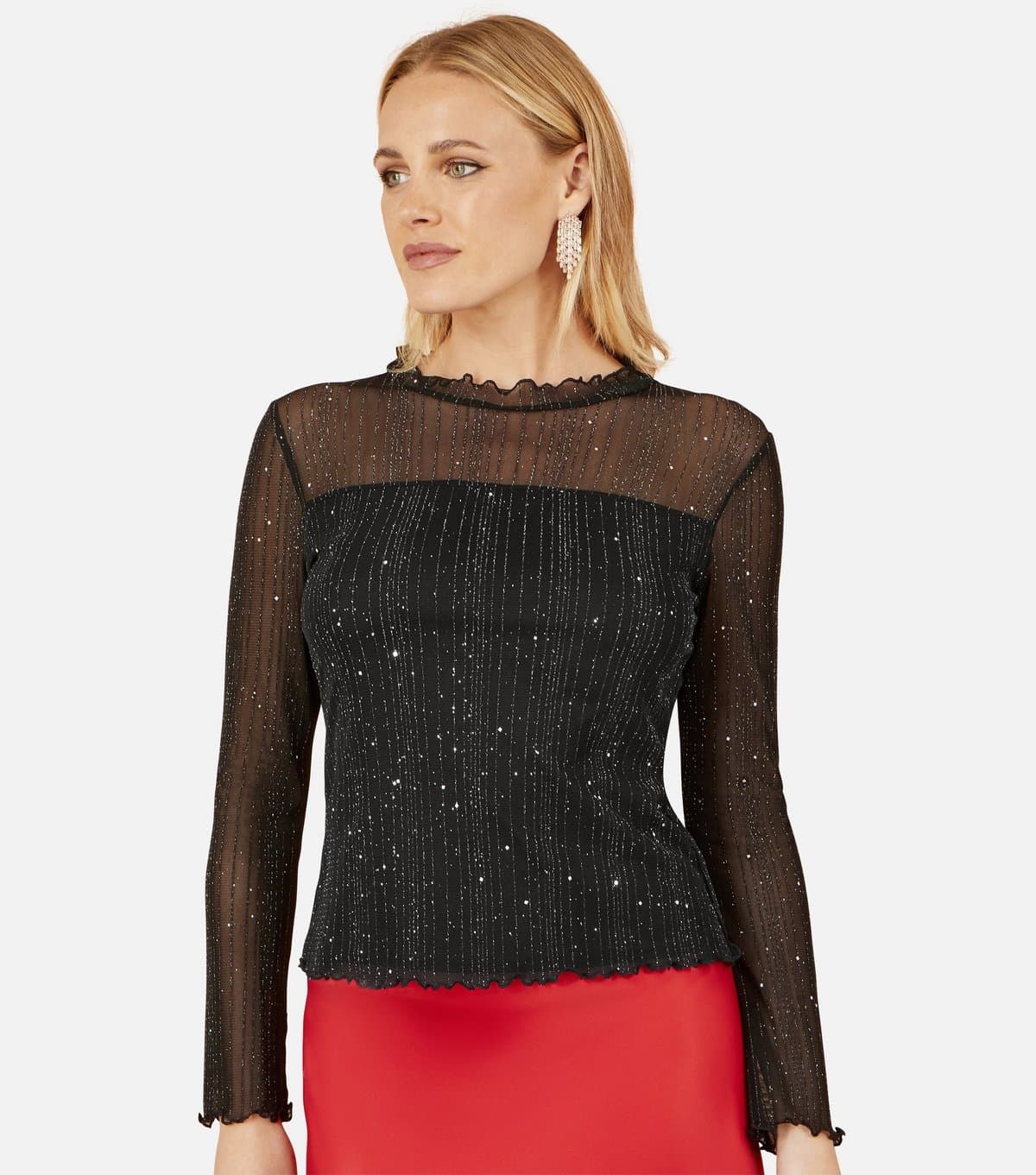 Yumi Yumi Black Sparkle Stripe Mesh Top