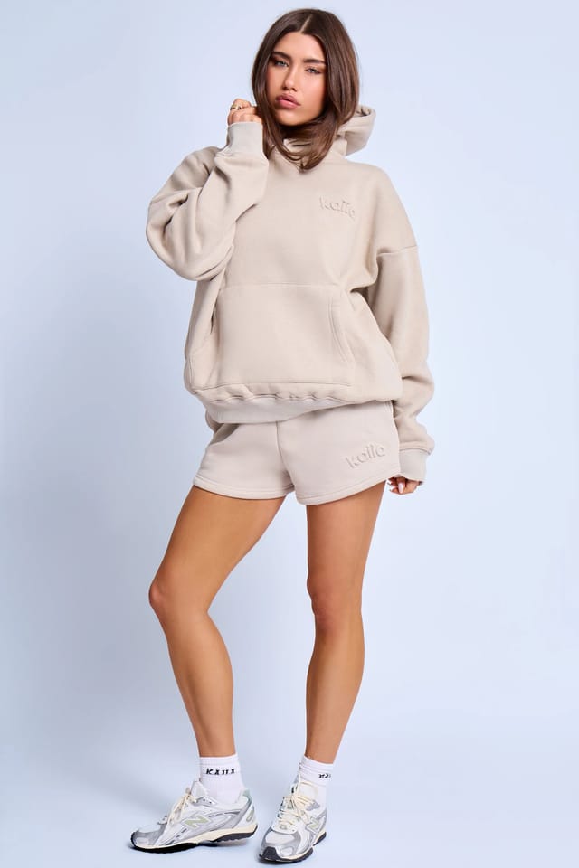 Kaiia Kaiia Embossed Logo Shorts Ash Taupe - 3