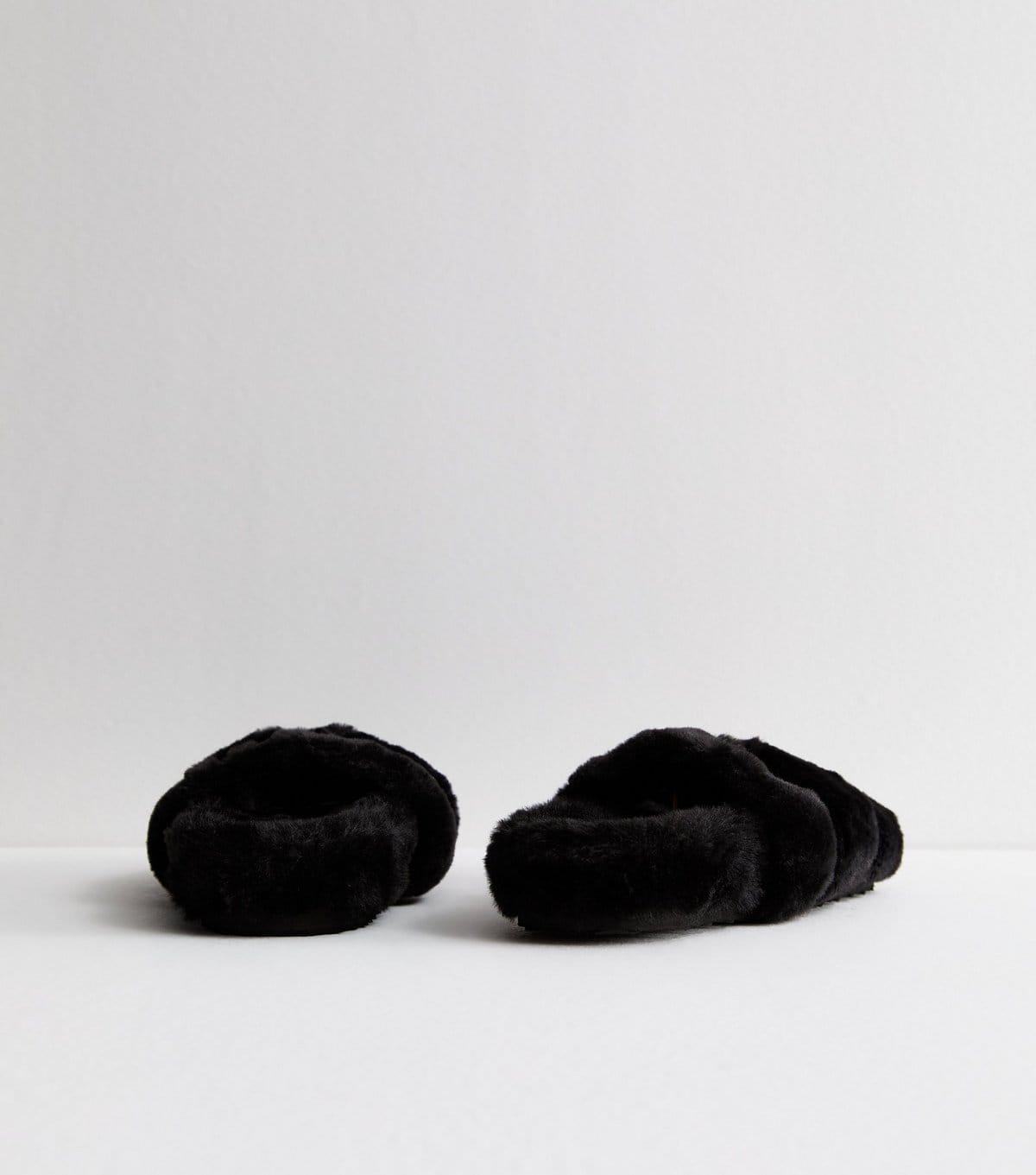 New Look Women's Black Double Strap Faux Fur Slippers Vegan New Look - 4