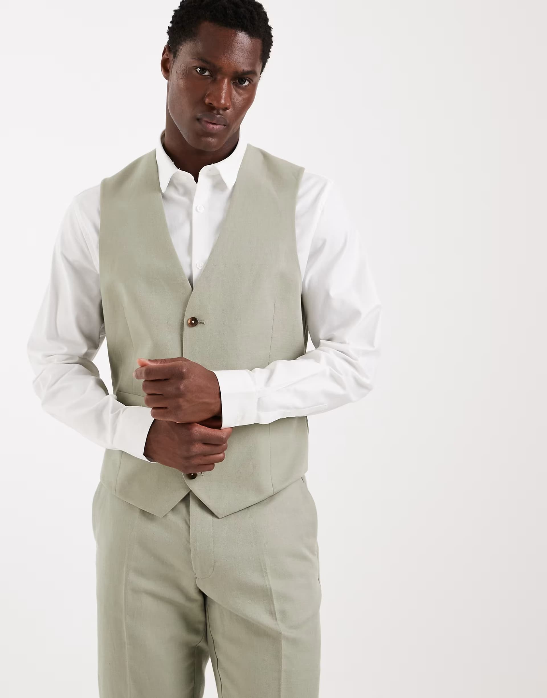 ASOS ASOS DESIGN Slim Suit Waistcoat in Linen Rich Sage
