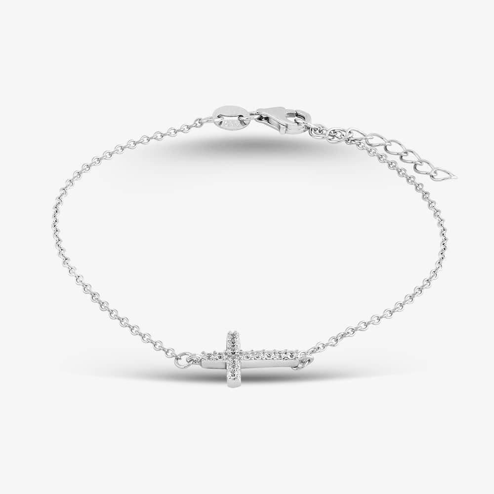 T.H.Baker T.H.Baker Women's Silver Cubic Zirconia Cross Bracelet 8.28.9892