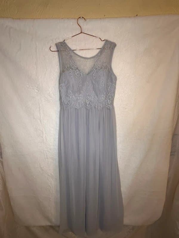 Showcase Grey lace maxi dress UK 10 elegant chiffon Showcase bridesmaid wedding guest evening