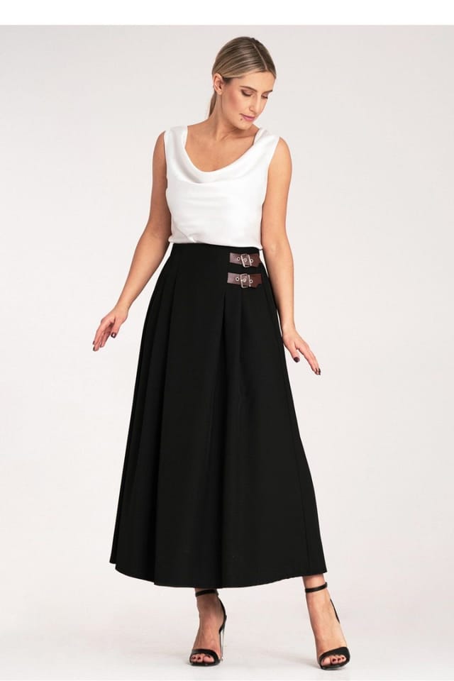Love Lace Love Lace Women's Elegant Midi Pleated Skirt with Side Buckles Style 214848 in Black - 2