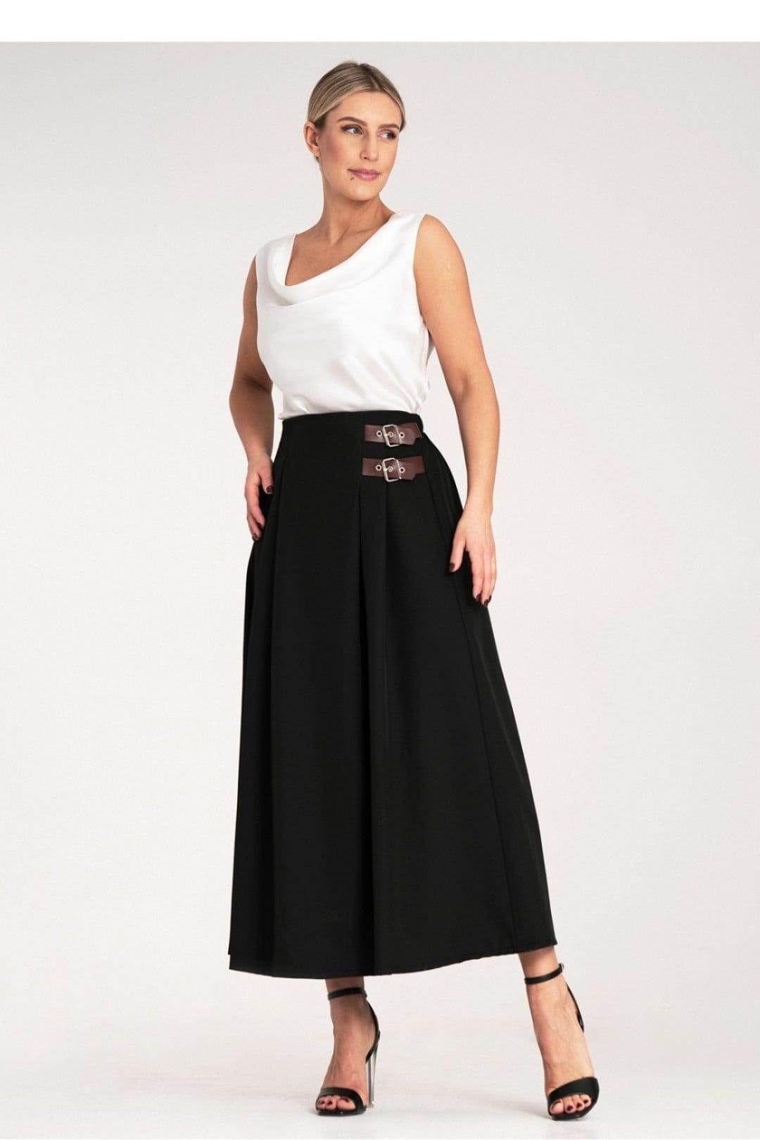 Love Lace Love Lace Women's Elegant Midi Pleated Skirt with Side Buckles Style 214848 in Black - 4