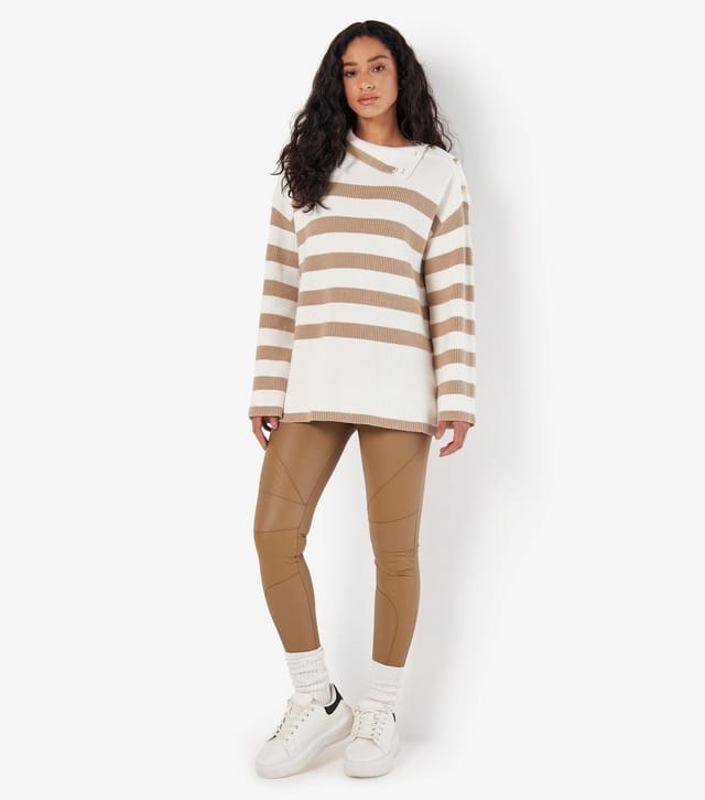 Apricot Women's Stone Stripe Button Shoulder Jumper Apricot New Look - 2
