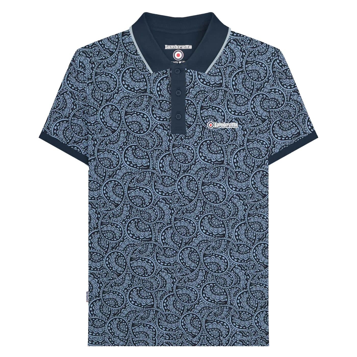 Lambretta Lambretta Men's AW24 Paisley Tonal Polo Shirt in Dark Navy