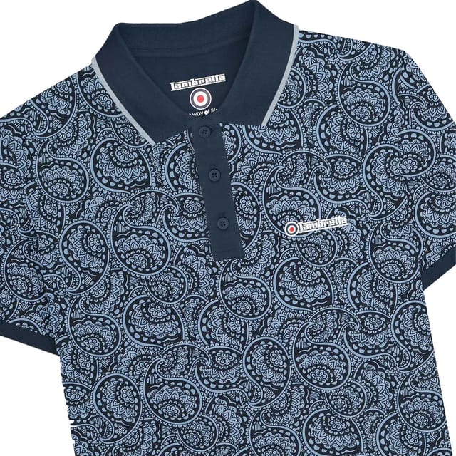 Lambretta Lambretta Men's AW24 Paisley Tonal Polo Shirt in Dark Navy - 3