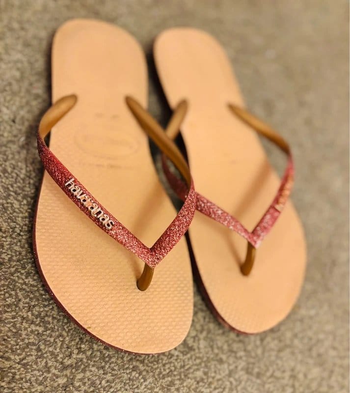 Havaianas Havaianas 39-40pink glitter sides holiday beach party festival wedding 6-7 same day post - 1