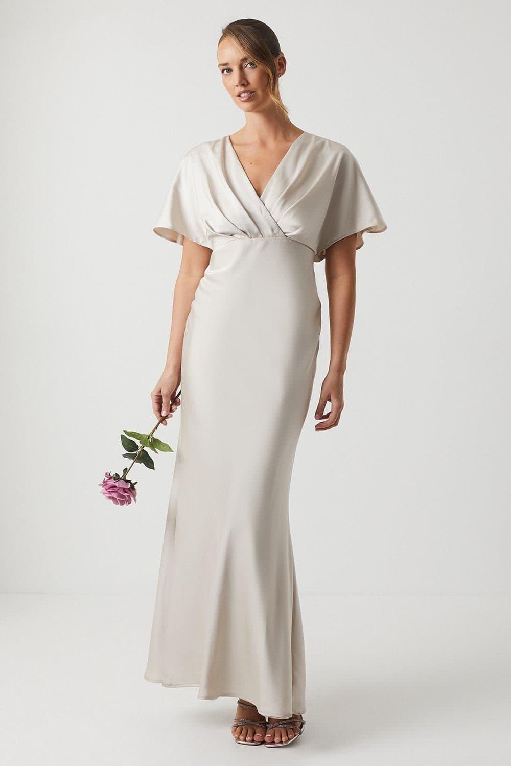 Coast Coast Women's Batwing Sleeve Satin Fishtail Bridesmaid Dress in Champagne