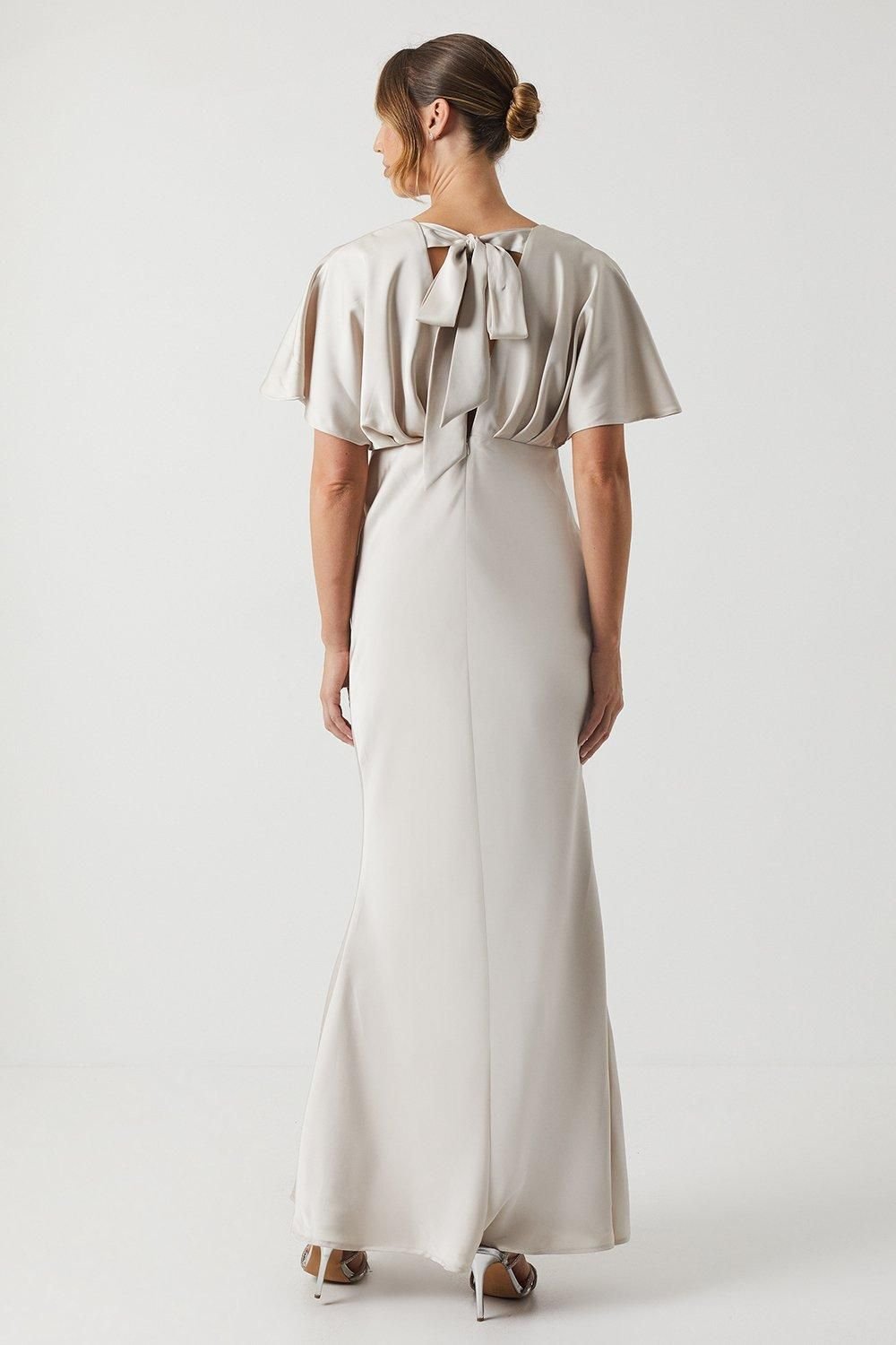 Coast Coast Women's Batwing Sleeve Satin Fishtail Bridesmaid Dress in Champagne - 3