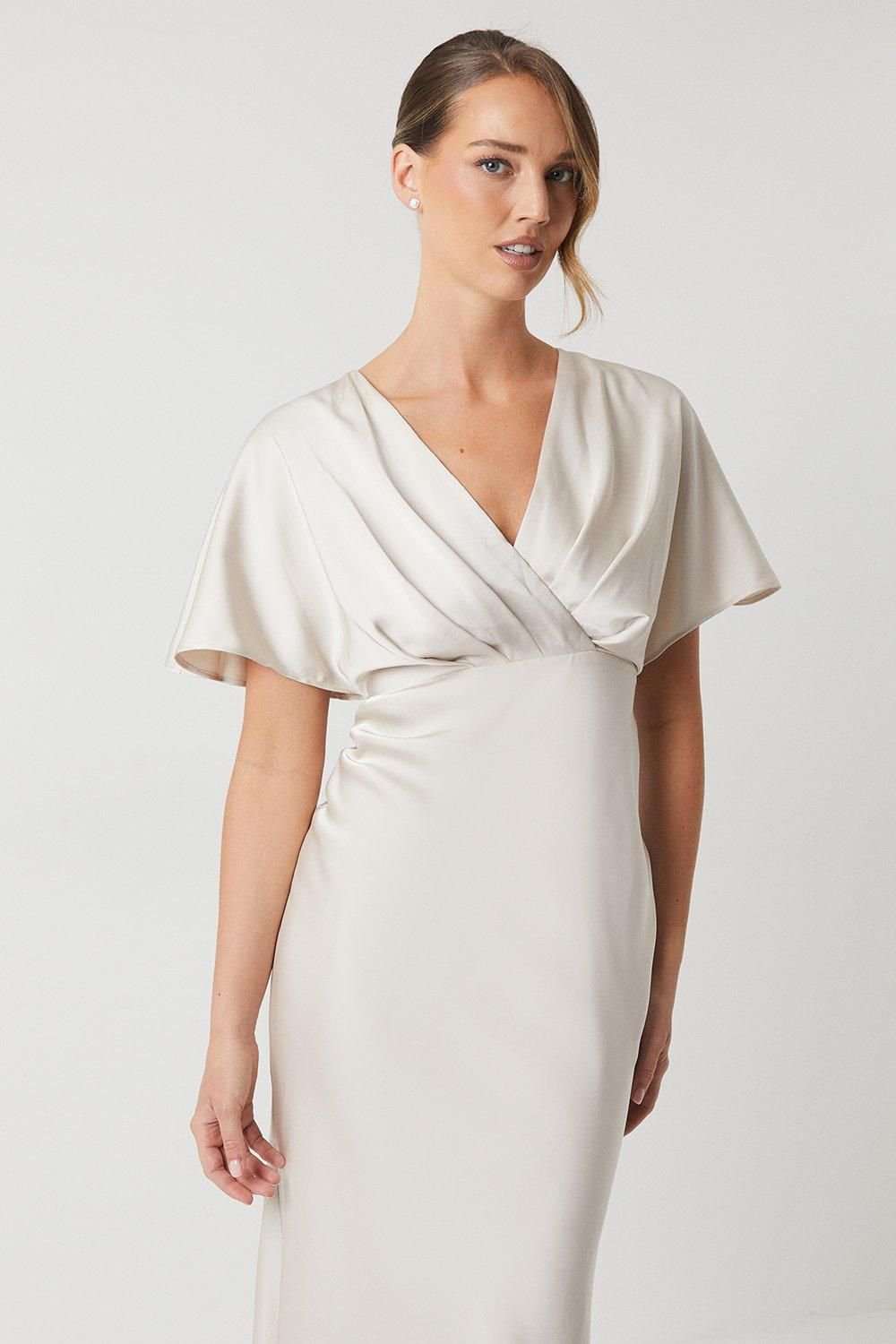 Coast Coast Women's Batwing Sleeve Satin Fishtail Bridesmaid Dress in Champagne - 4