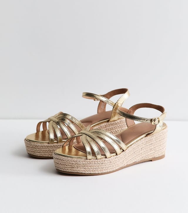 New Look Women's Wide Fit Gold Cage Strap Wedge Sandals Vegan New Look - 3