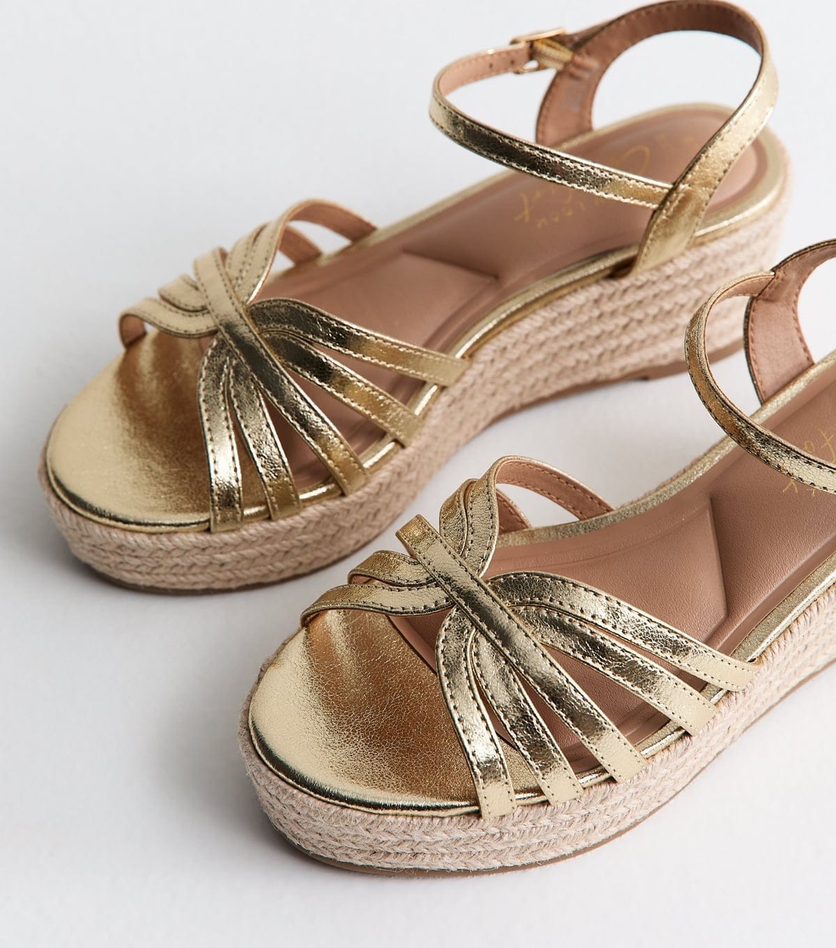 New Look Women's Wide Fit Gold Cage Strap Wedge Sandals Vegan New Look - 4