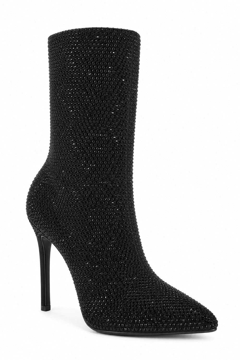 Anne Michelle Anne Michelle Women's Diamante Stiletto Heel Sock Boots in Jet Black