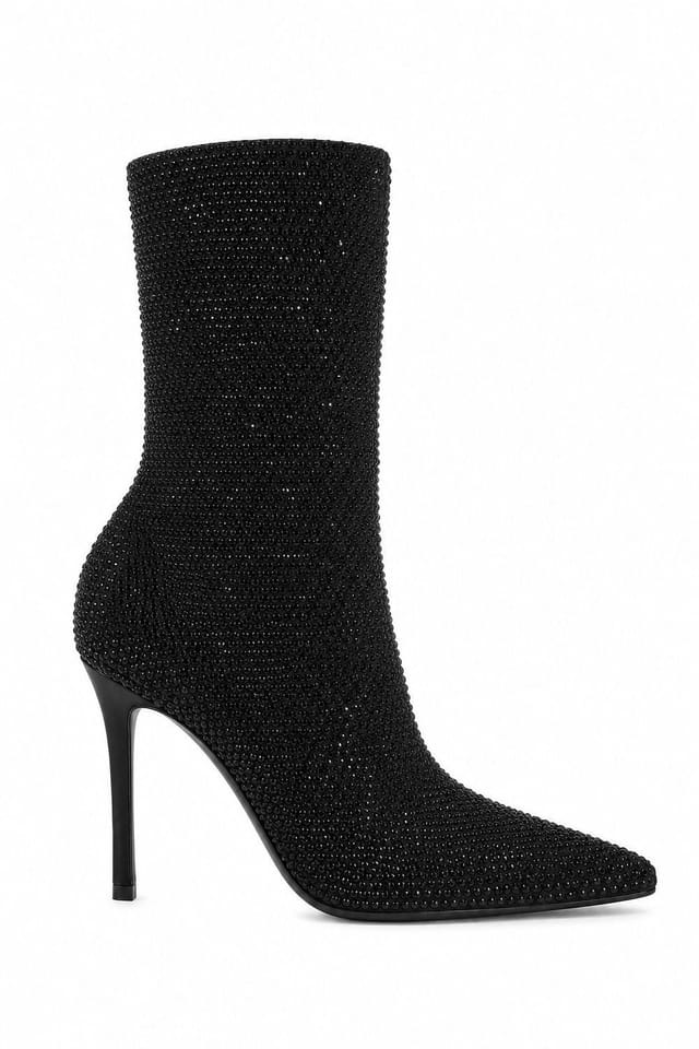 Anne Michelle Anne Michelle Women's Diamante Stiletto Heel Sock Boots in Jet Black - 2
