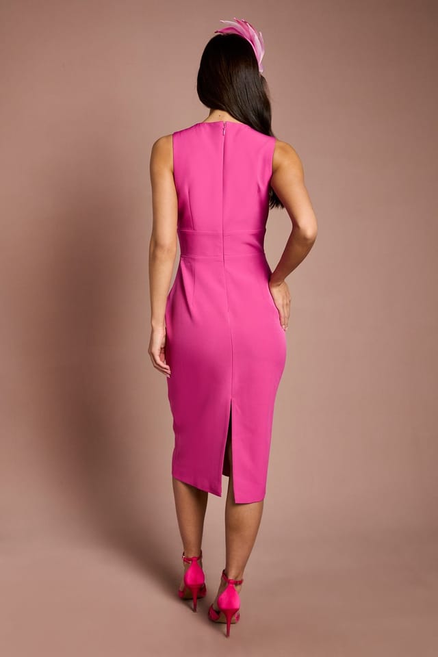 Coast Coast Women's Lisa Tan Bow Detail Crepe Pencil Midi Dress in Pink - 3