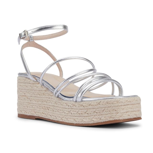 Truffle Collection Truffle Collection Women's Wedge Sandals Open Toe Buckle Strap Polyurethane Summer Shoes in Silver - 3