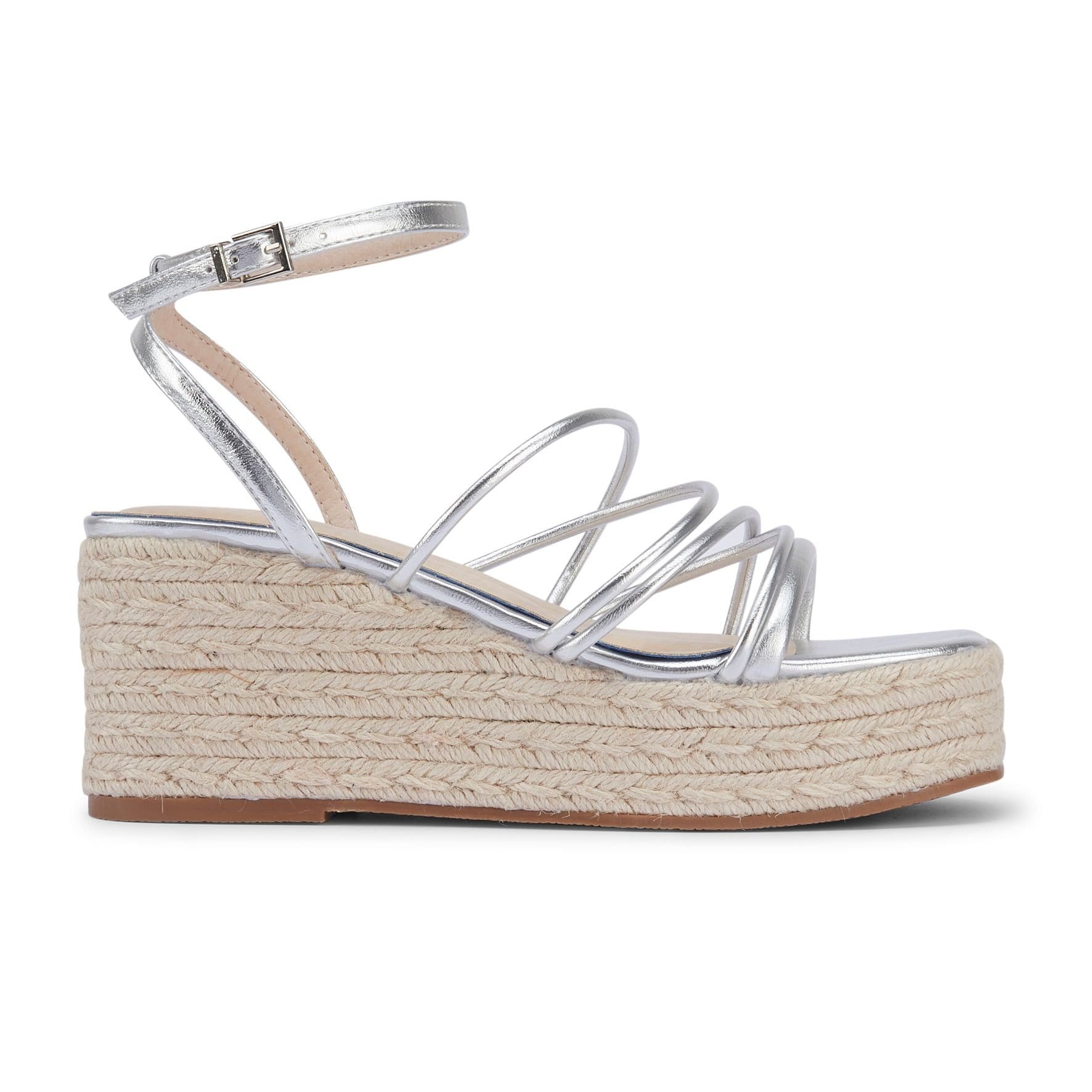Truffle Collection Truffle Collection Women's Wedge Sandals Open Toe Buckle Strap Polyurethane Summer Shoes in Silver - 4