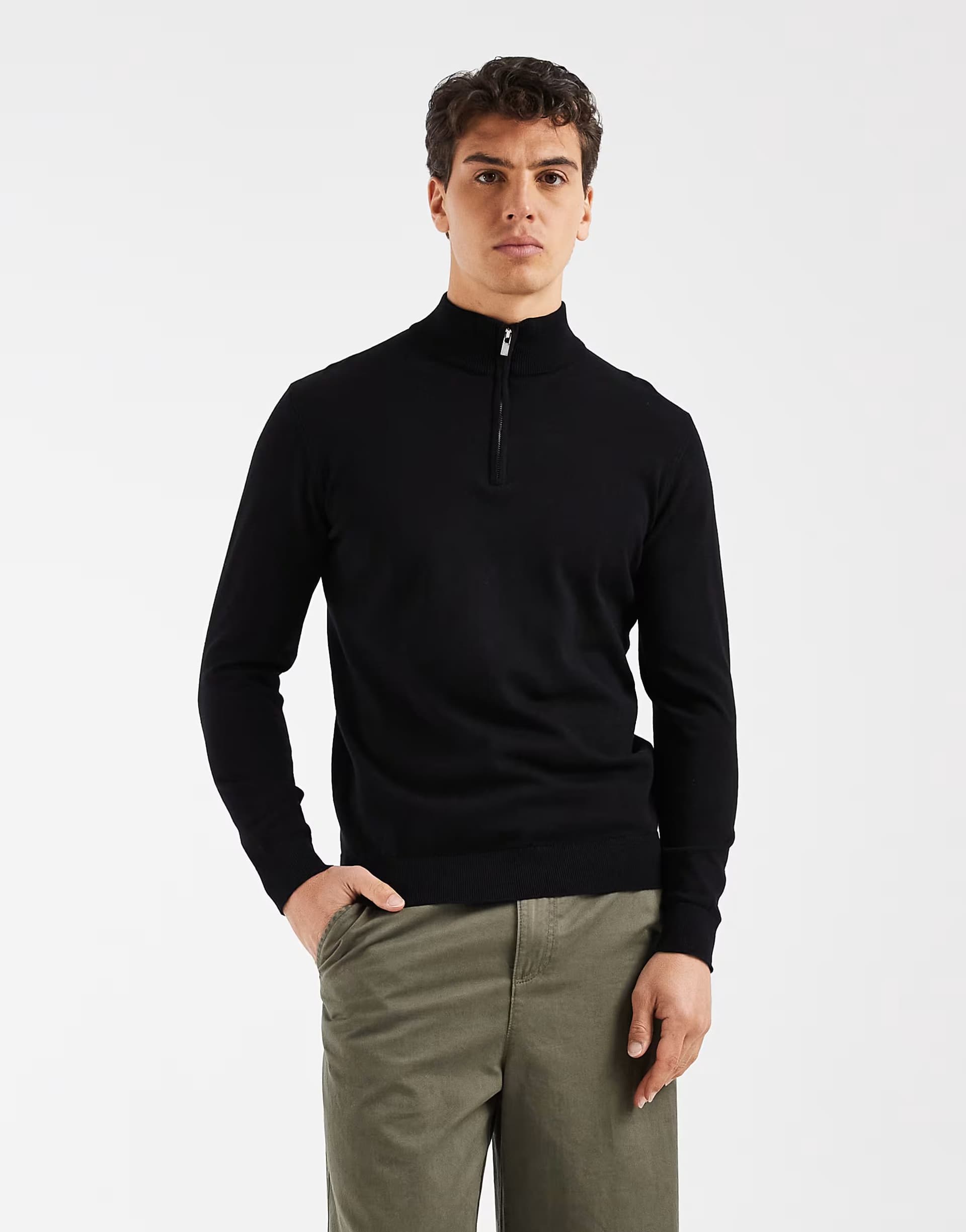 ASOS CAPO egyptian cotton quarter zip jumper in black