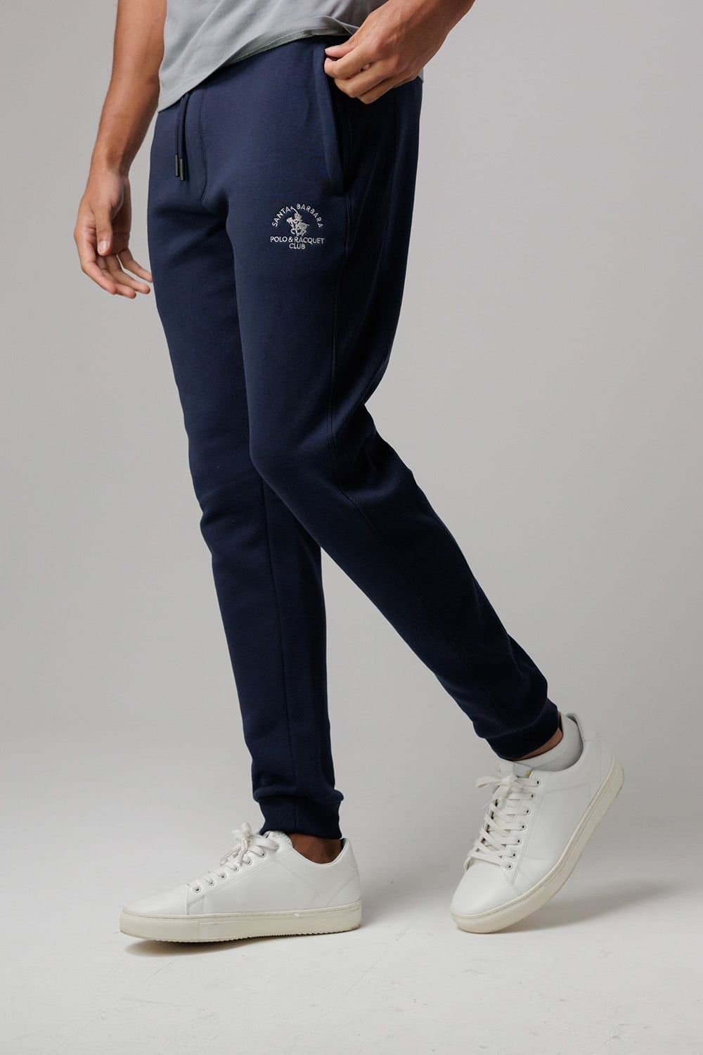 Santa Barbara Polo & Racquet Club Santa Barbara Polo & Racquet Club Men's Cotton Rich Joggers with Ribbed Side Panels & Drawstring Waist in Navy