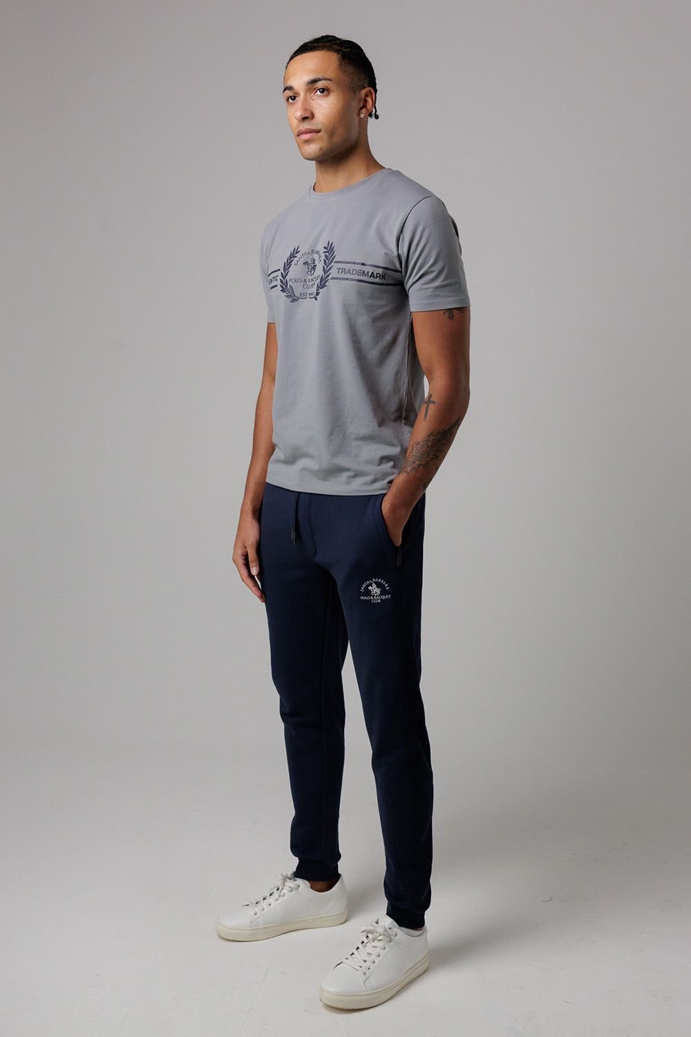 Santa Barbara Polo & Racquet Club Santa Barbara Polo & Racquet Club Men's Cotton Rich Joggers with Ribbed Side Panels & Drawstring Waist in Navy - 3