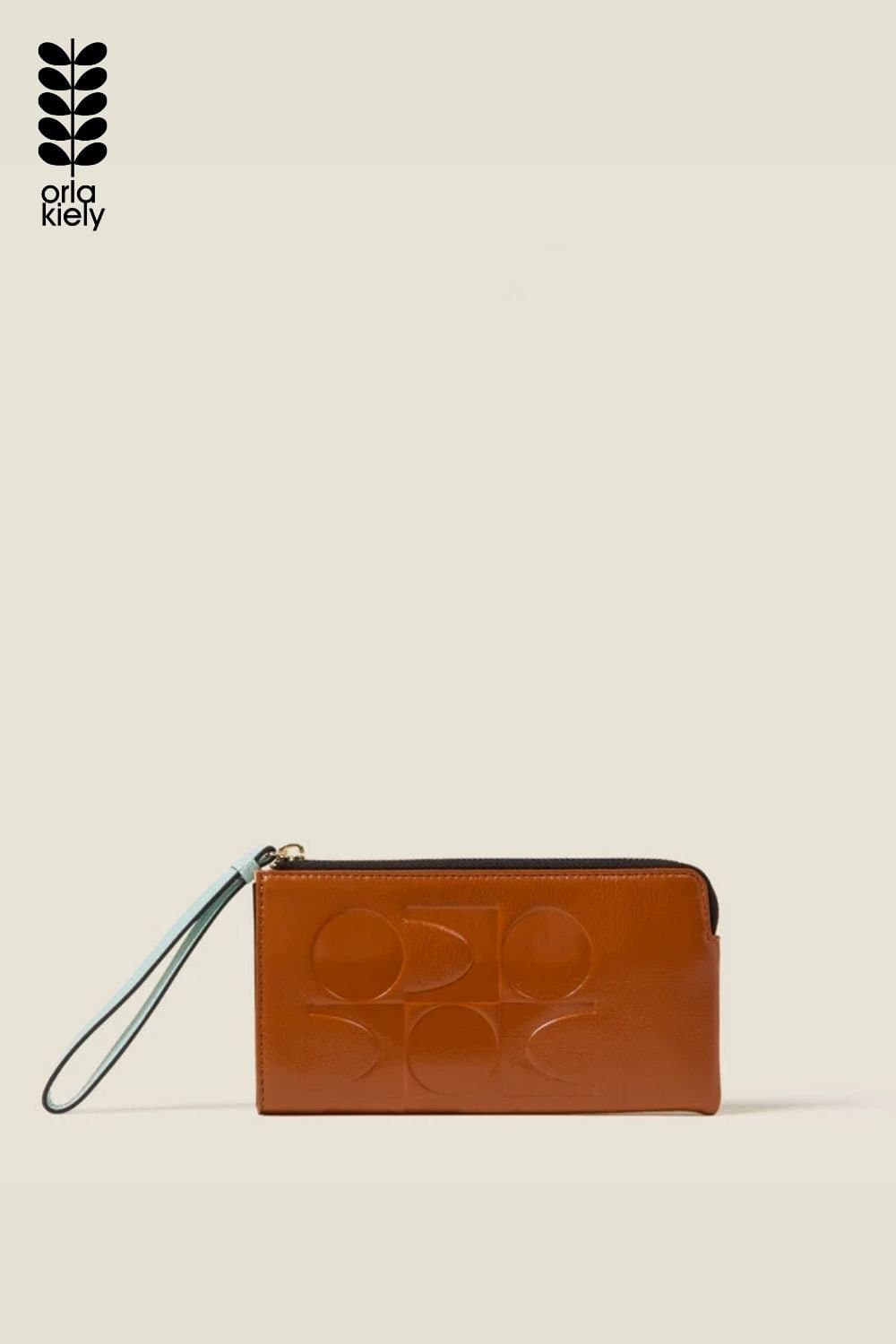 Orla Kiely Orla Kiely Women's Hold On Leather Wristlet - OK Colourblock Sienna in Brown