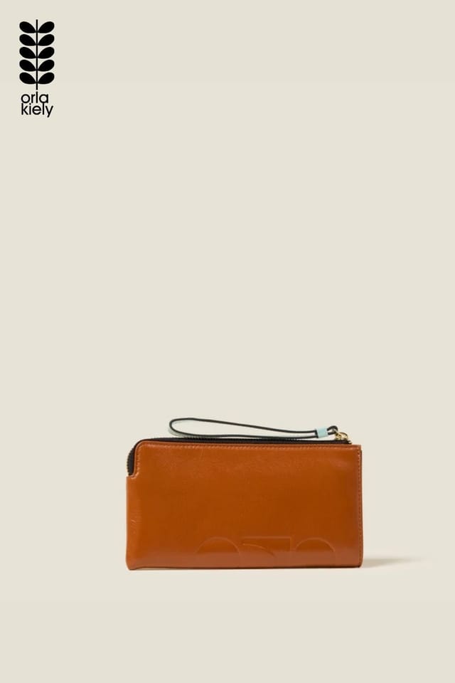 Orla Kiely Orla Kiely Women's Hold On Leather Wristlet - OK Colourblock Sienna in Brown - 3