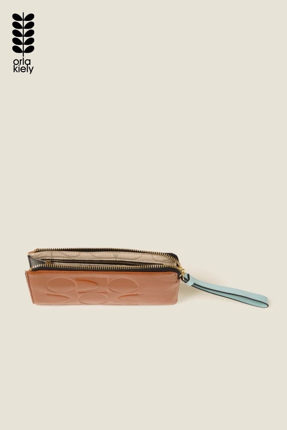 Orla Kiely Orla Kiely Women's Hold On Leather Wristlet - OK Colourblock Sienna in Brown - 4