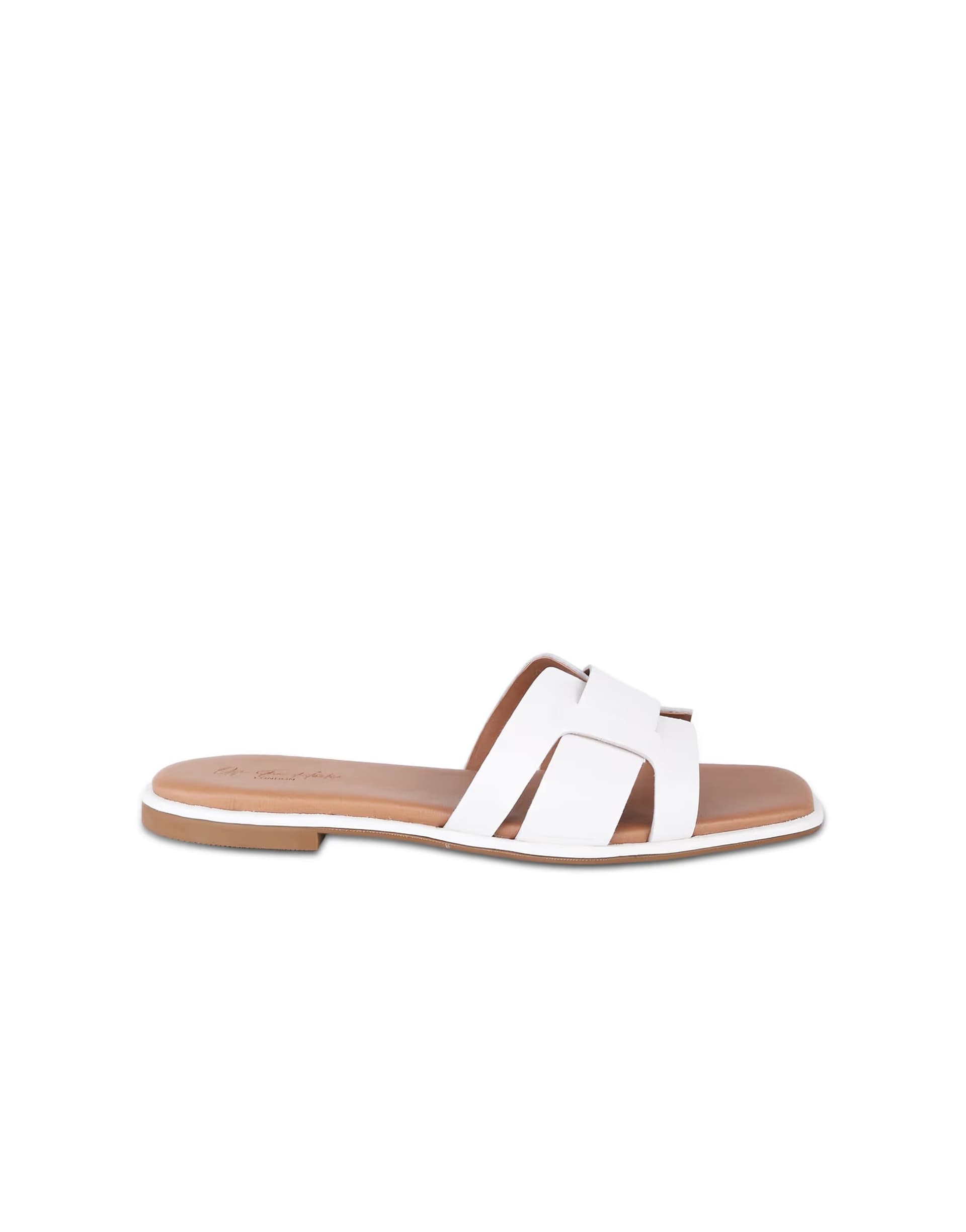 ASOS Off The Hook Heath leather slip on flat sandals in white