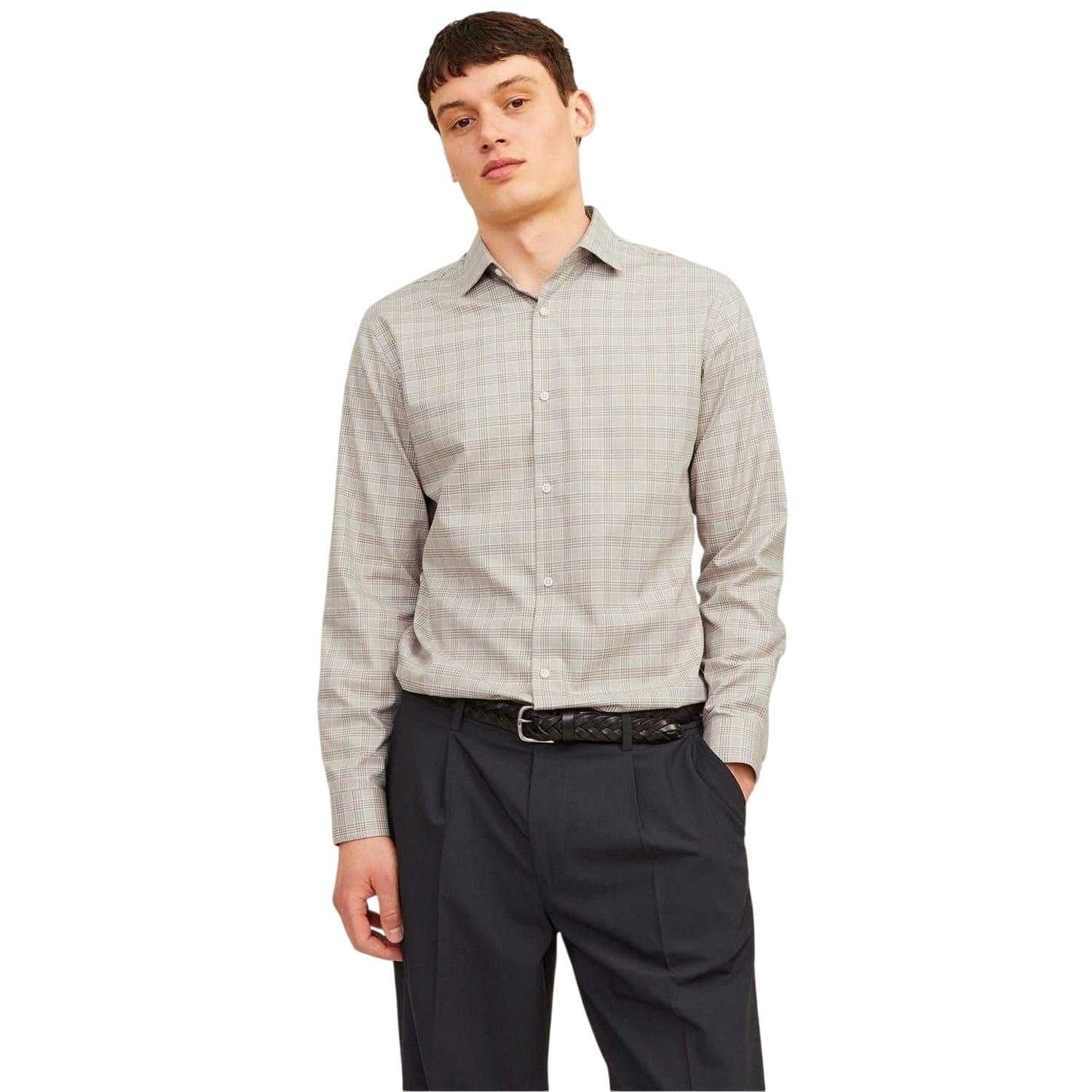 jack & jones Jack & Jones Men's Parker Plaid Cuffed Formal Shirt in Pale Grey
