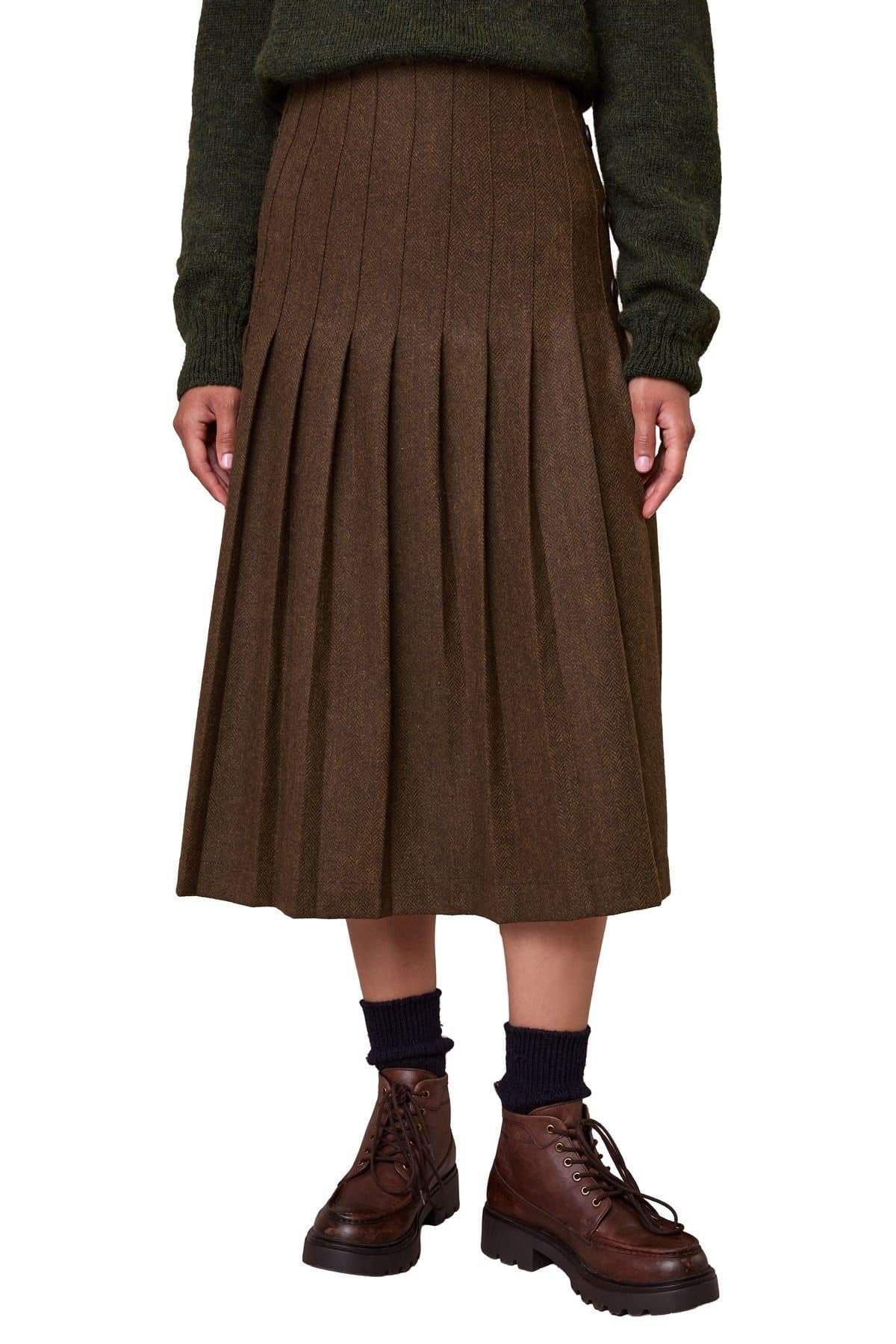 Celtic & Co Celtic & Co Women's Button Detail Pleated Midi Skirt in Brown