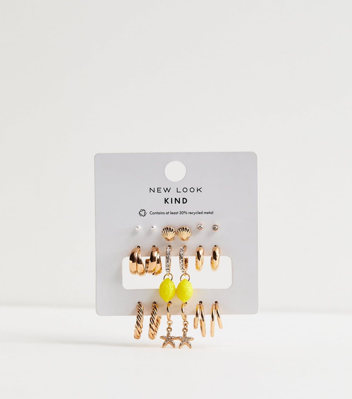 New Look Pack of 9 Gold Tone Stud and Hoop Earrings New Look