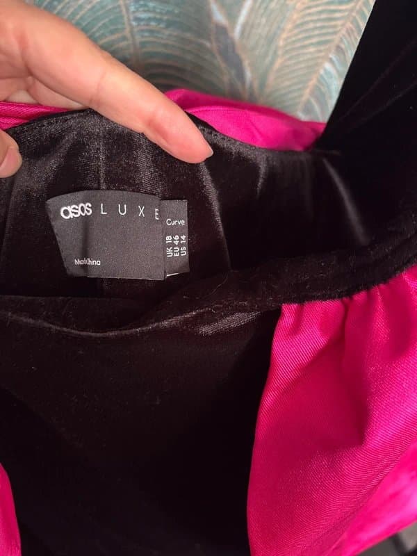 ASOS ASOS Luxe velvet dress with pink bow detail