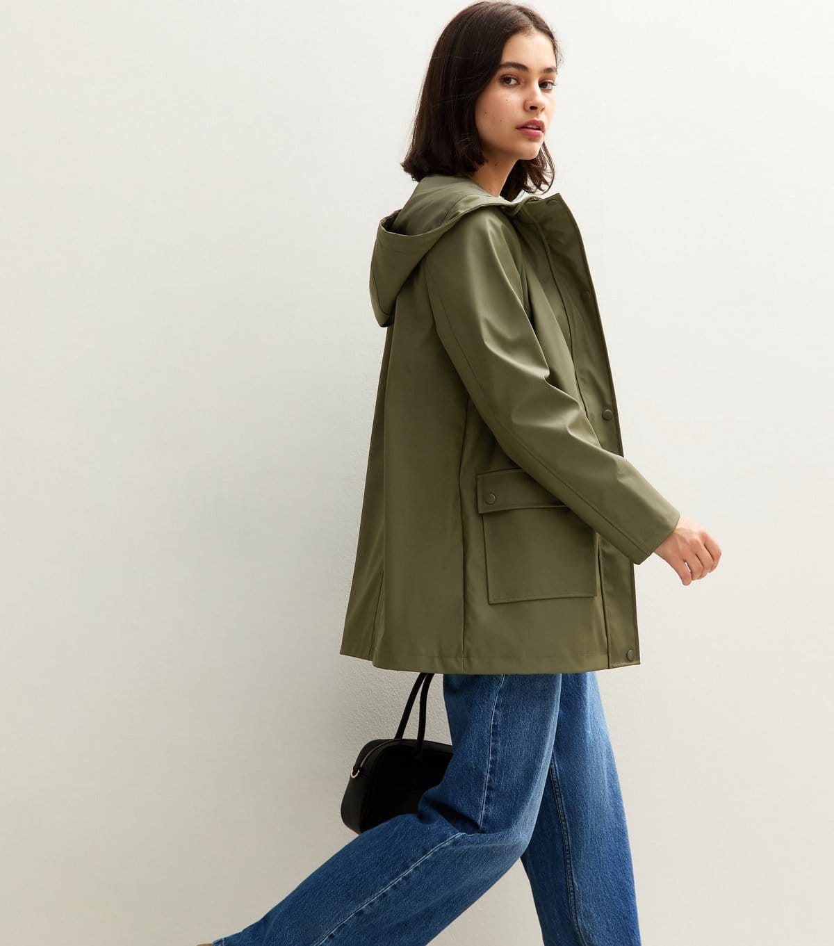 New Look Dark Khaki Shower Resistant Lined Anorak Raincoat